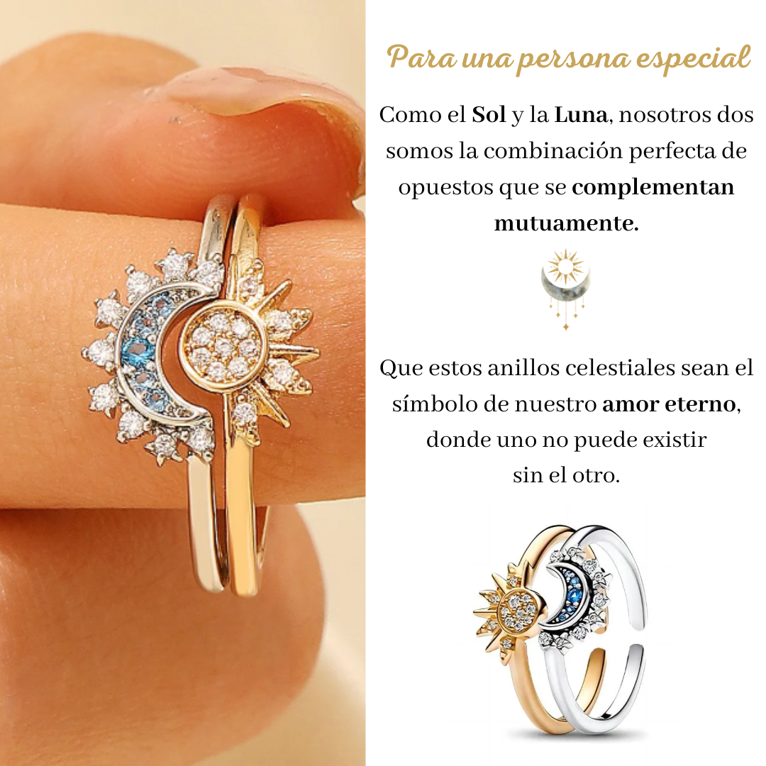 Anillos Pandora Mujer Juego De Anillos Sol Y Luna Plata Y Oro