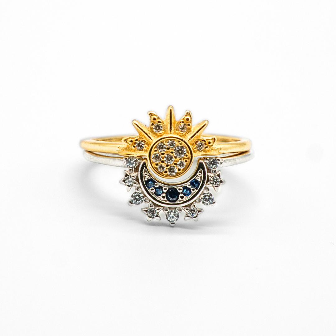 Anillo Pandora Anillos Sol Y Luna Plata/Oro Juego De Con